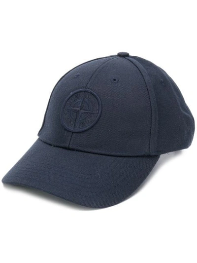 Stone Island Logo Embroidered Cap In Blue