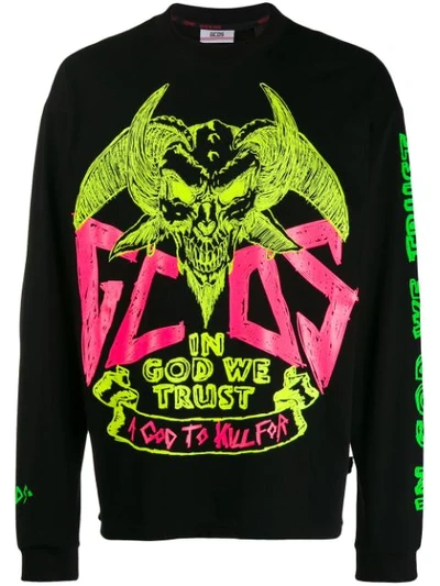 Gcds Printed Crew Neck Sweatshirt In Black