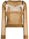 N°21 N Degree21 Lace Trim Mohair & Wool Blend Sweater In Brown