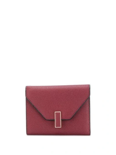 Valextra Folding Pebbled Wallet In Red