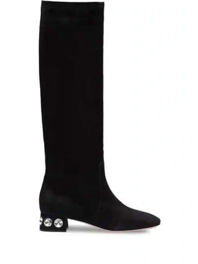 Miu Miu Crystal Embellished Boots - Black