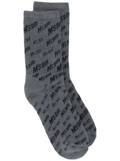 Msgm Logo Printed Sports Socks In Grey