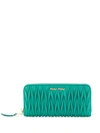 Miu Miu Matelassé Zip-around Wallet In Green