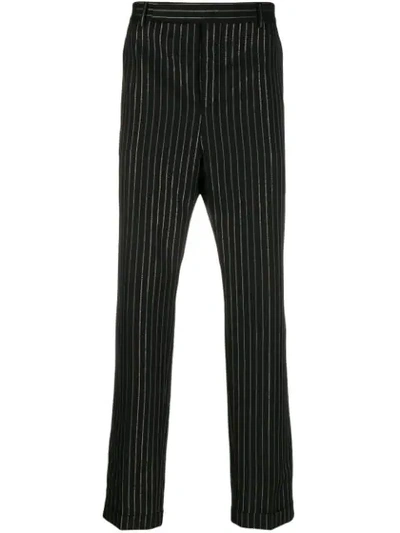 Saint Laurent Metallic Pinstripe Wool-blend Twill Trousers In Black