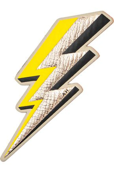 Anya Hindmarch Lightning Bolt Textured-leather Sticker In Yellow