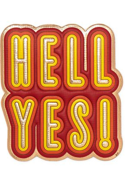 Anya Hindmarch Hell Yes Metallic Textured-leather Sticker In Yellow