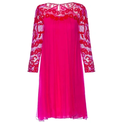 Nissa Silk Dress With Lace Sleeves