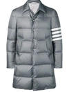 Thom Browne 4-bar Matte Nylon Bal Collar Overcoat In Blue