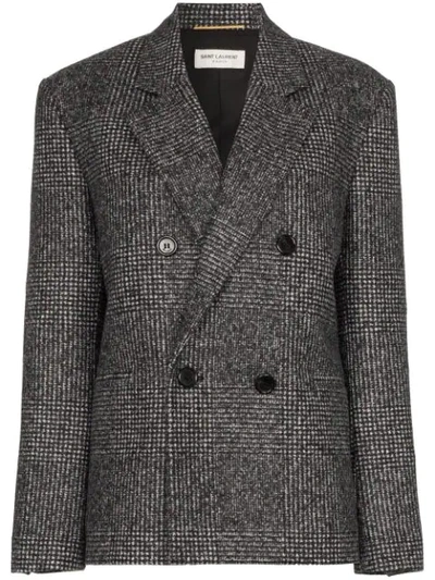 Saint Laurent Double-breasted Tweed Blazer In Grey