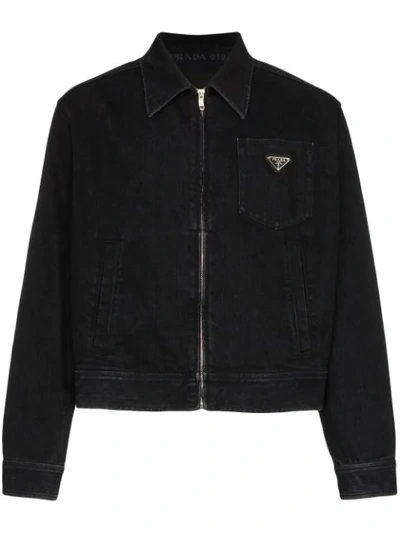 Prada Washed Denim Jacket In Black