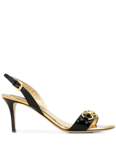 Emilio Pucci Chain Embellished Patent Leather Slingback Sandals In Black