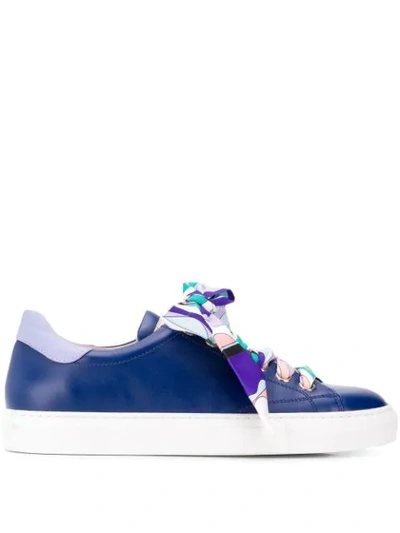 Emilio Pucci Ribbon Lace-up Twill Trainers In Blue
