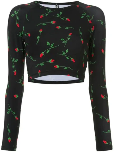 Adam Selman Sport Raglan Rose Crop Top In Black