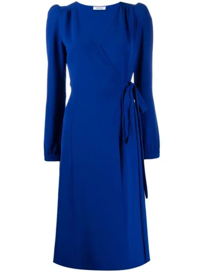 P.a.r.o.s.h Fitted Wrap Dress In Blue | ModeSens