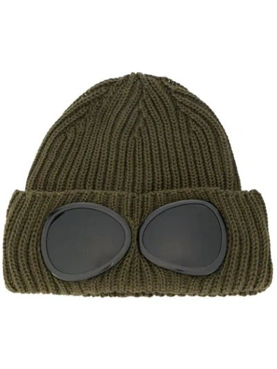 C.p. Company Ribbed Beanie With Smoked Lenses In Green