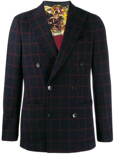 Etro Check Print Jacket In Blue