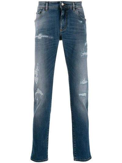 Dolce & Gabbana Distressed Slim Jeans In Blue