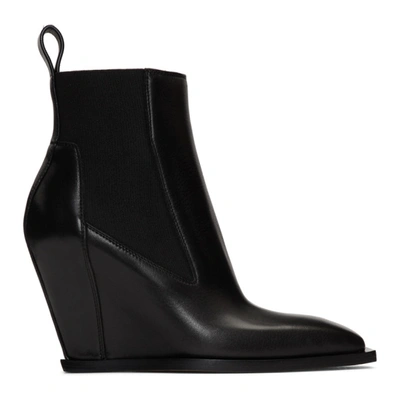 Rick Owens Leather Wedge Ankle Boots In 09 Black