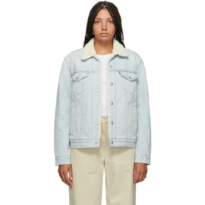 LEVI'S LEVIS BLUE DENIM SHERPA TRUCKER JACKET 