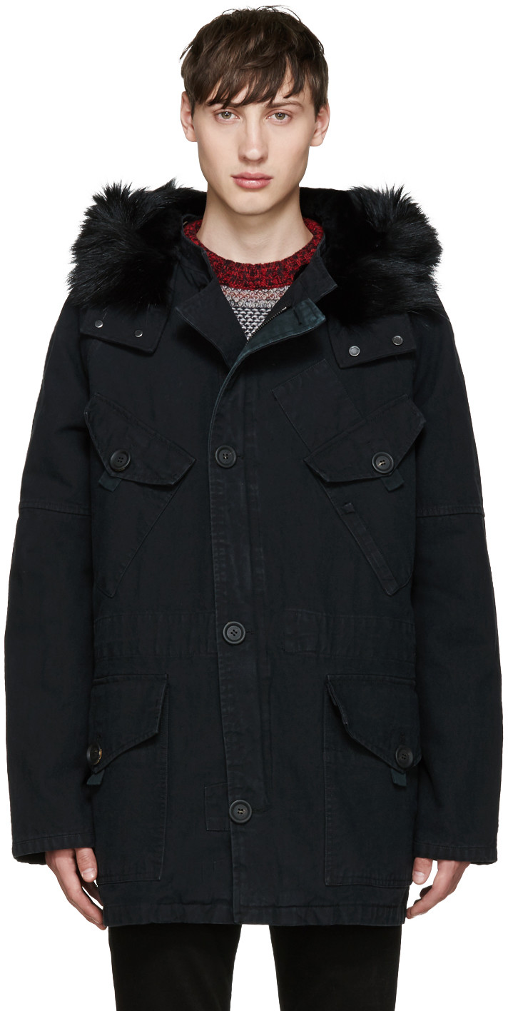 yves salomon black fur lined parka