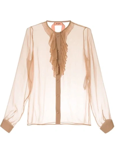 N°21 Ruffled Silk Shirt In Neutrals