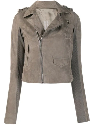 Rick Owens Cropped Biker Jacket In Grey