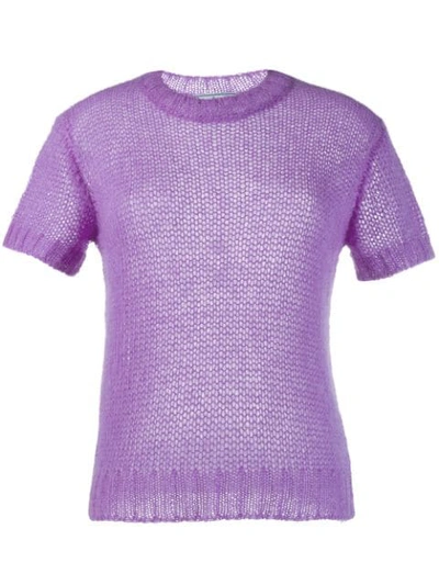 Prada Mohair Chunky Cable Knit Top In Purple