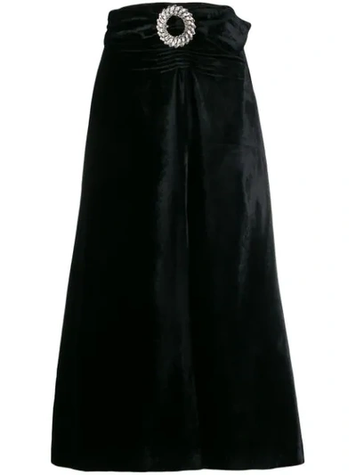 Miu Miu Crystal Embellished Buckle Velvet Skirt In Black