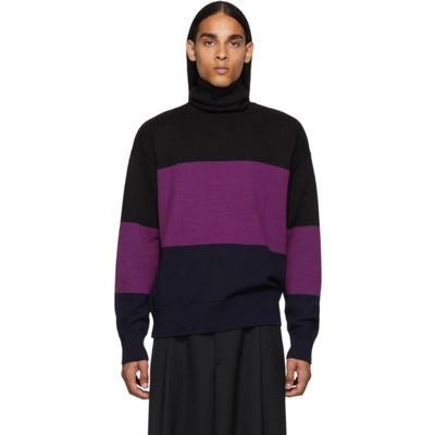 Dries Van Noten Black & Purple Wool Turtleneck