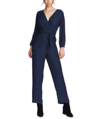 1.state Wrap Front Leopard Jacquard Jumpsuit In Blue Night