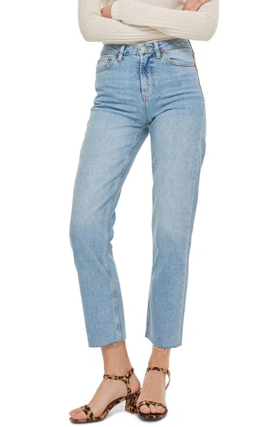 Bleach raw hem outlet straight leg jeans topshop