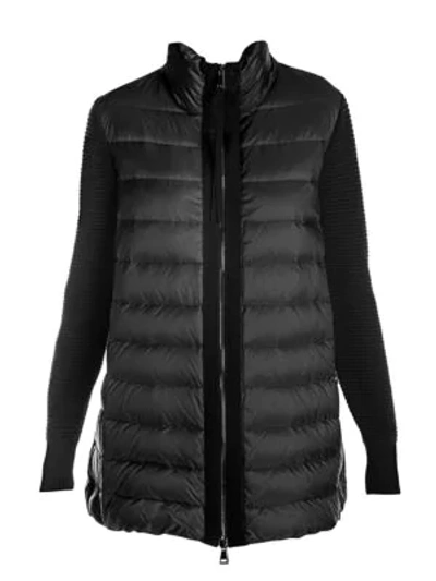 Moncler Long Down Knit Combo Jacket In Black