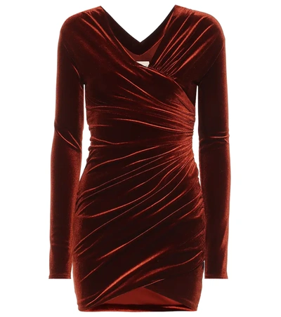 Alexandre Vauthier Off Shoulder Stretch Velvet Mini Dress In Cinnamon