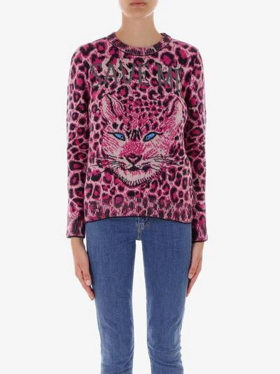 Alberta Ferretti Leo Pattern Wool Jacquard Sweater In Animal Print