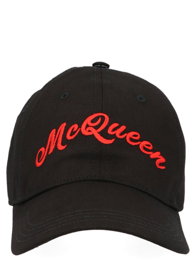 Alexander Mcqueen Embroidered Signature Baseball Cap In Black,red