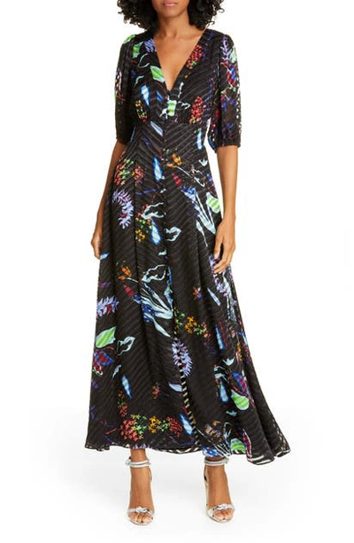 Tanya Taylor Ariela Burnout Striped Floral Stretch-silk Maxi Dress In Surreal Floral