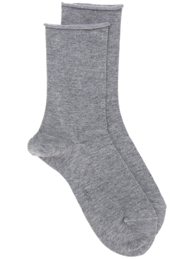 Falke Soft Wool And Cotton-blend Socks In Grey