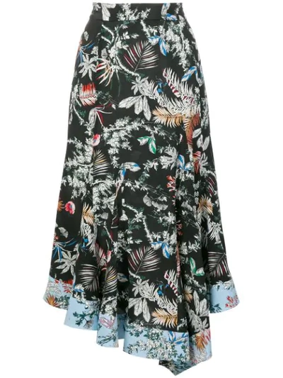 Derek Lam 10 Crosby Asymmetric Wallpaper Floral Skirt In Black