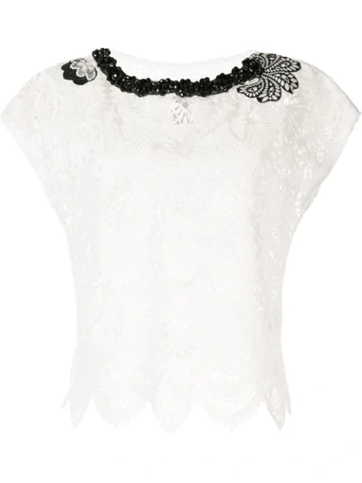 Antonio Marras Beaded Detailed Lace Blouse In White