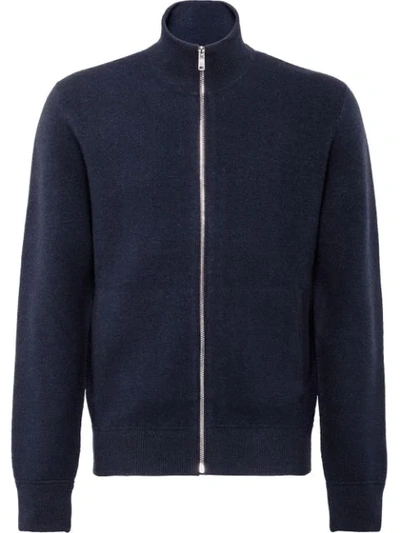 Prada Wool And Cashmere Cardigan In Blue