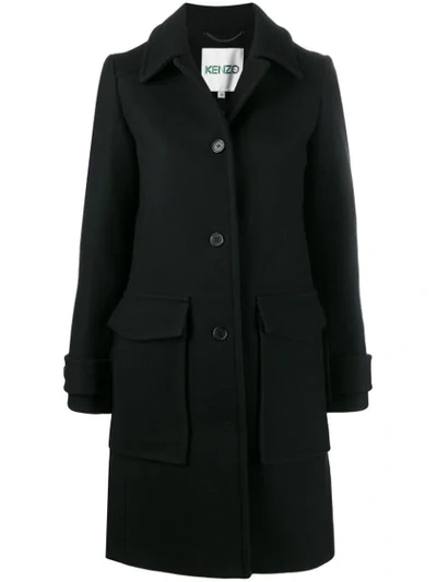 Kenzo Single-breasted Wool Coat In Black