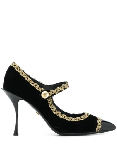 Dolce & Gabbana Passementerie-trim Mary-jane Velvet Pumps In Nero
