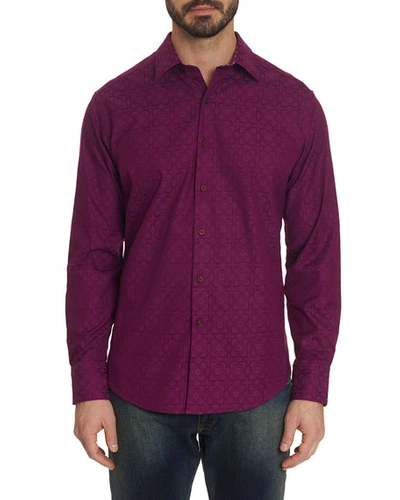 Robert Graham Men's Keaton Patterned Sport Shirt With Contrast Detail In Berry