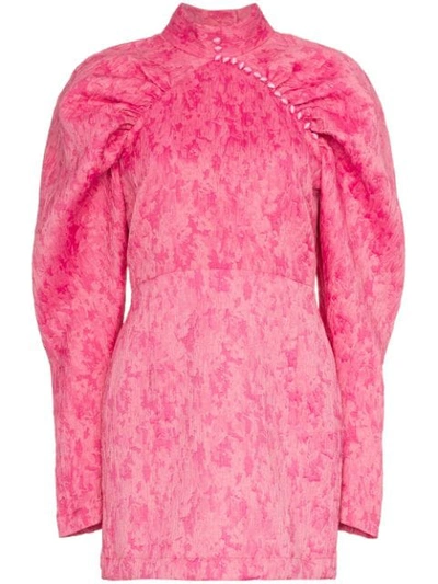 Rotate Birger Christensen N.1 Jacquard Mini Puff-sleeve Sheath Dress In Pink