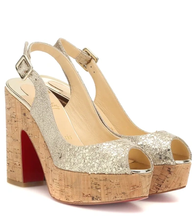 Christian Louboutin Dona Anna 120 Glittered-leather Platform Sandals In Silver