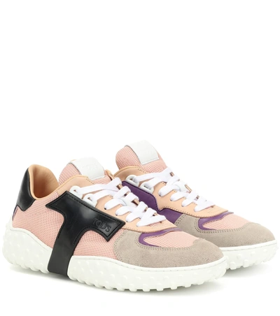 Tod's Mesh And Leather Sneakers In Pink