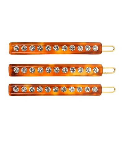 Lele Sadoughi Set Of Crystal-embellished Barrettes In Caramel