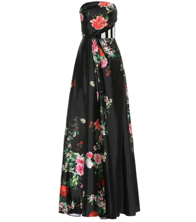 Alex Perry Archer Floral Satin Dress In Black