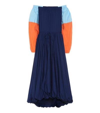 Staud Fleur Off-the-shoulder Dress In Blue