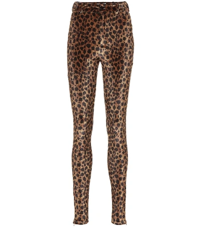 Attico Leopard-print Stretch-velvet Pants In Brown